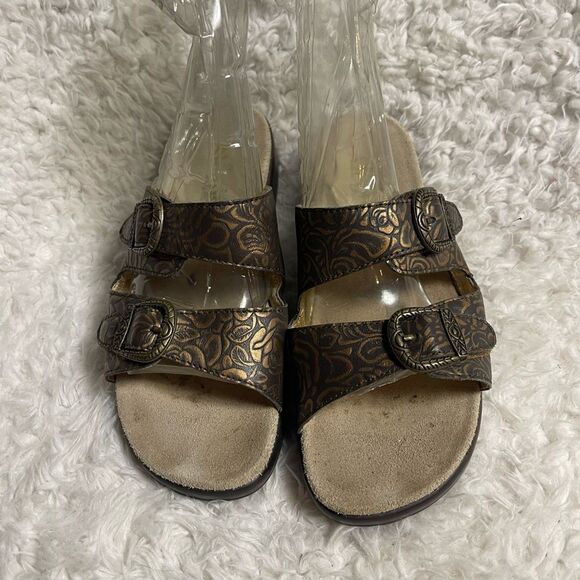 Alegria JAD leather bronze floral print Sandals with Buckle Design EUR SZ38 - Picture 1 of 9